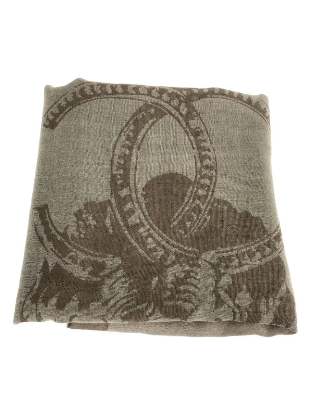 Chanel Cashmere Silk Lion Shawl Beige Scarf